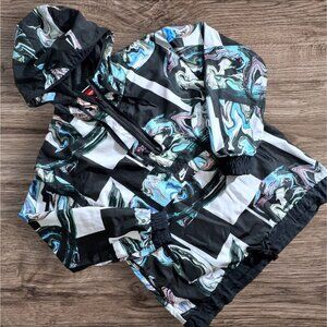 Nike Womens MED Black/ Multi Marble Galaxy Print Half Zip Hooded Jacket RED TAG